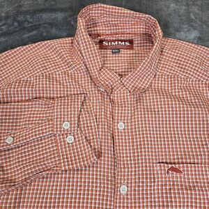 Simms Orange Plaid Checkered Button Down Long Sleeve Shirt Size XL